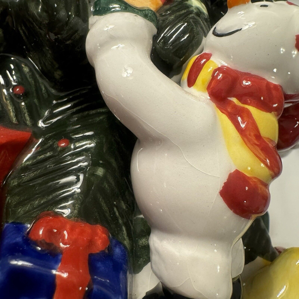 Vintage 13.5” Christmas tree Ceramic cookie jar w/snowmen presents birdhouses - Picture 14 of 16